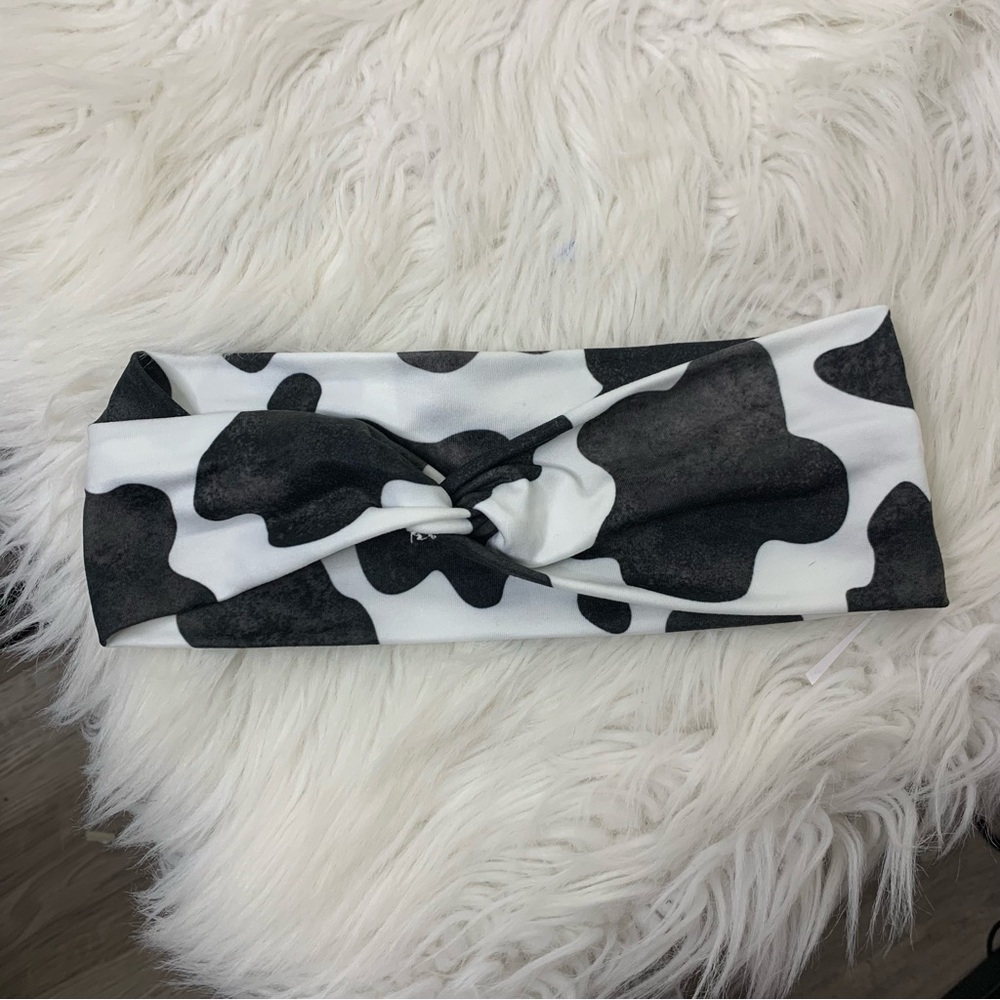 Black and White Cow Print Stretch Headband